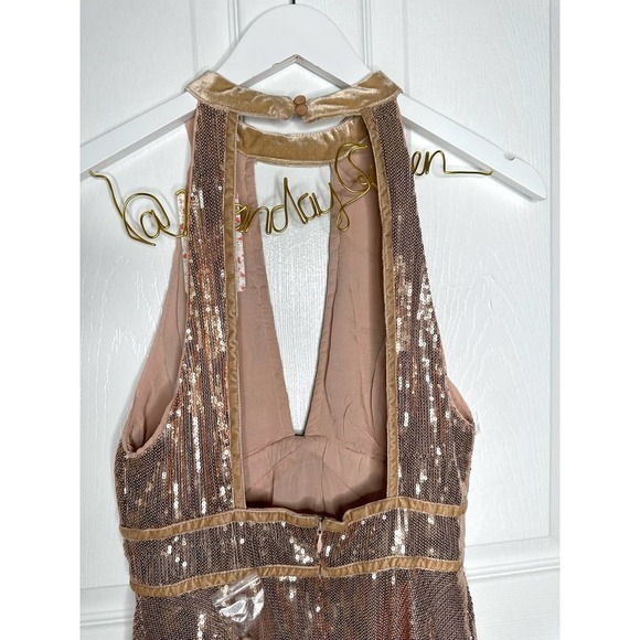 Free People Film Noir Sequined A-Line Party Dress in Gold Rose Size 4 NEW - Picture 10 of 12